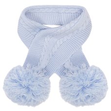 SC12-B: Blue Cable Knit Scarf w/Pom Poms